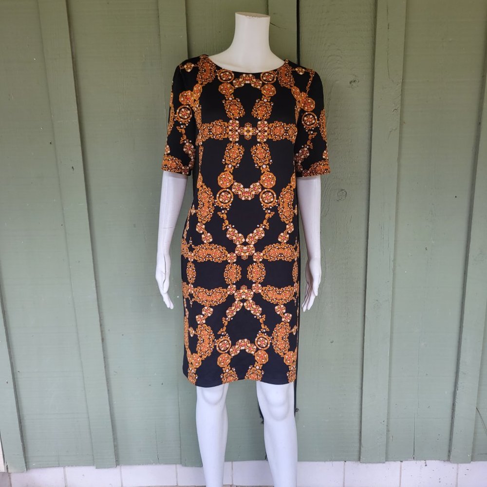 NWT RMLL Black Gold Jewelry Print Dress 8